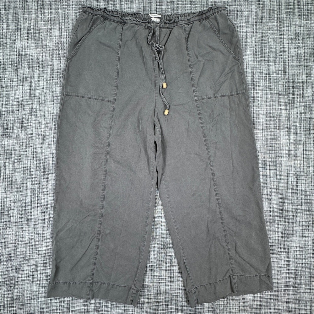 Joie Women's 100% Lyocell Cropped Wide Leg Pants Gray Drawstring Waist Size XL
